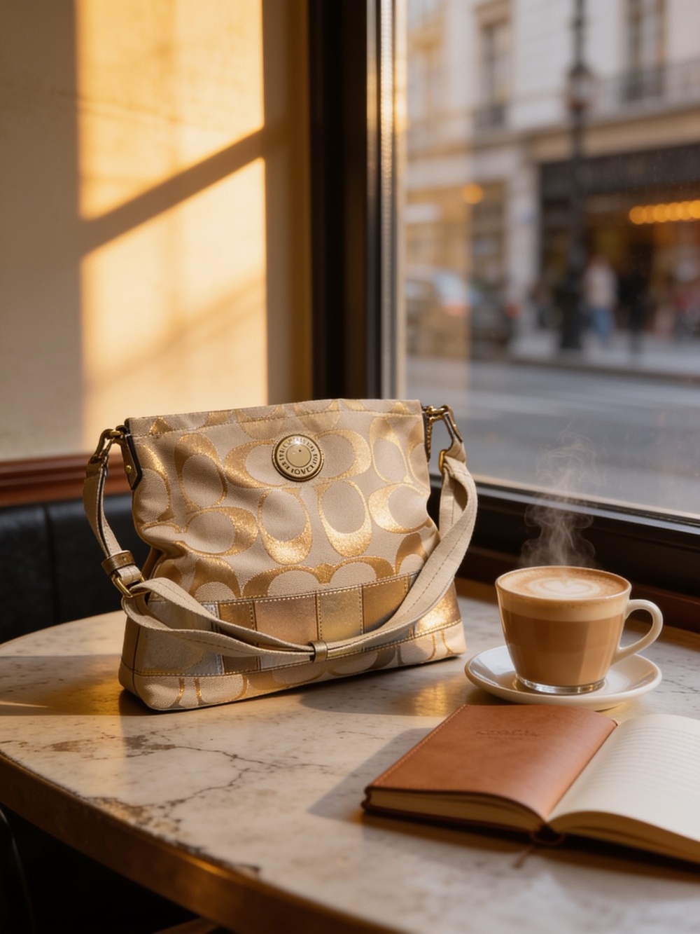 Coach Beige and Gold Signature Shoulder Bag